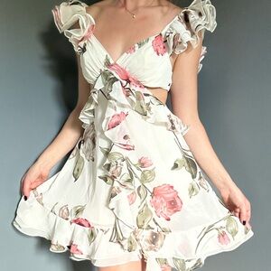 Elegant Floral Cutout Mini Dress
